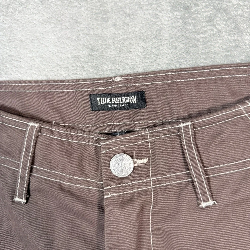 True Religion Mens 32x32 Cargo Pants Brown Contrast Stitch Straight Leg